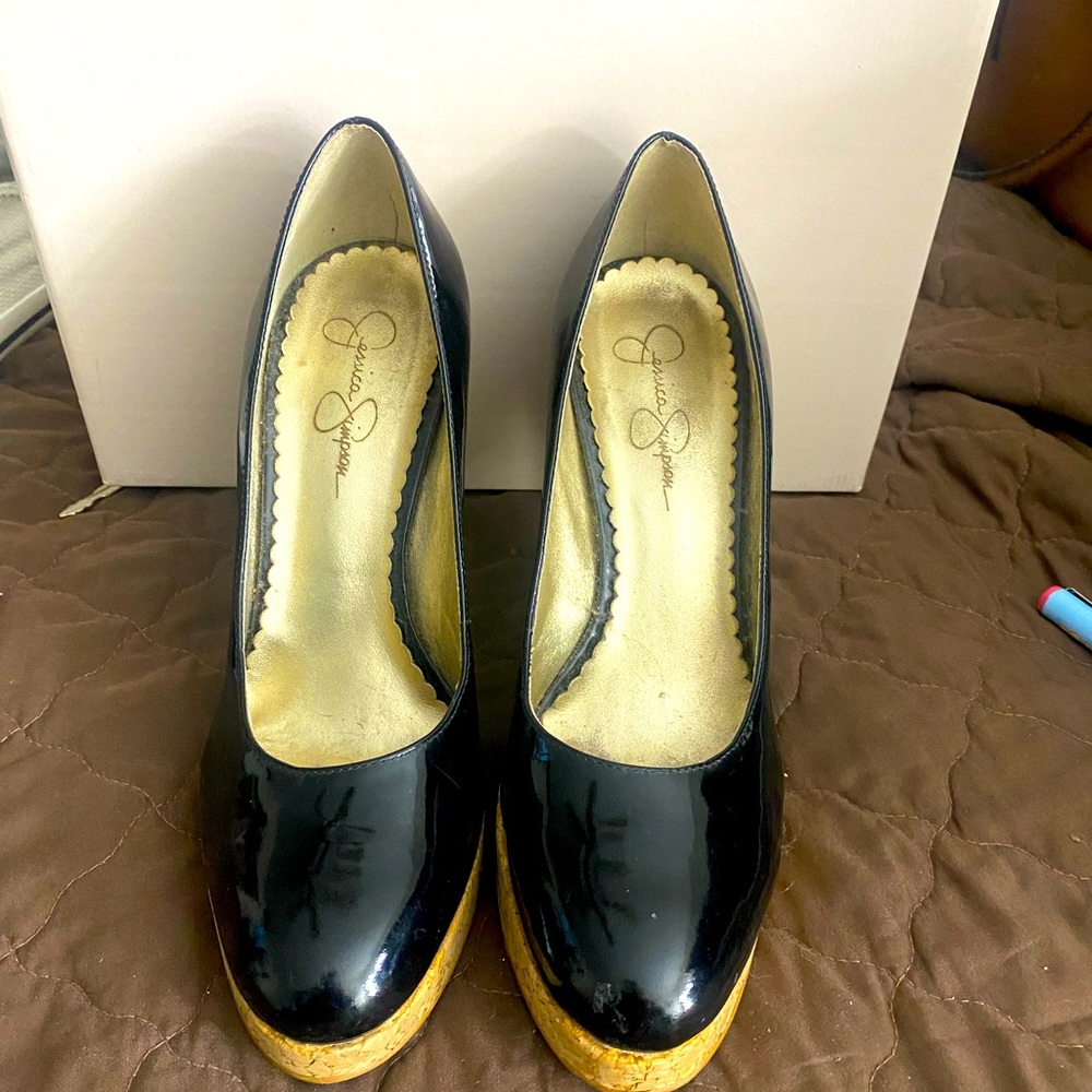 Jessica Simpson Black and corkscrew heels.  Size 7.5